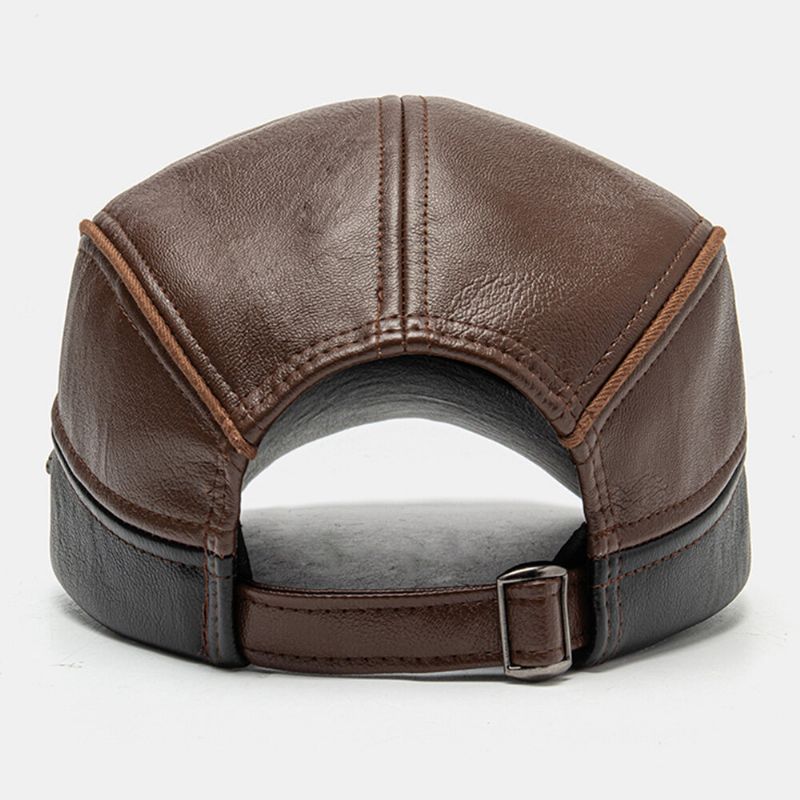 Männer Pu-leder Doppelschicht Verstellbare Baskenmütze Brief Label Wild Suncreen Newsboy Hat Driving Hunting Hat