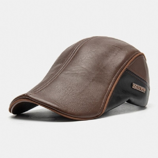 Männer Pu-leder Doppelschicht Verstellbare Baskenmütze Brief Label Wild Suncreen Newsboy Hat Driving Hunting Hat