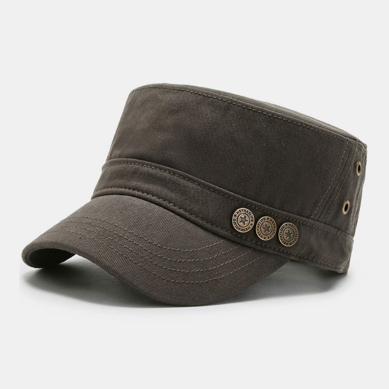 Männer Verwaschener Distressed Big Brim Fünfzackiger Stern Buttons Military Cadet Hat Sport Sunshade Flat Top Cap