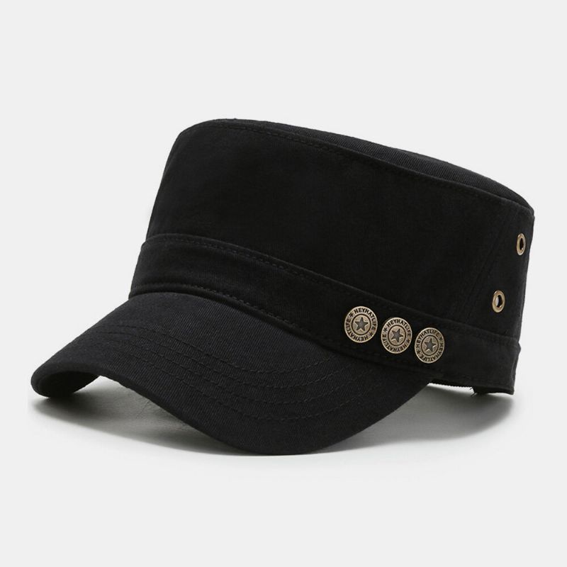 Männer Verwaschener Distressed Big Brim Fünfzackiger Stern Buttons Military Cadet Hat Sport Sunshade Flat Top Cap