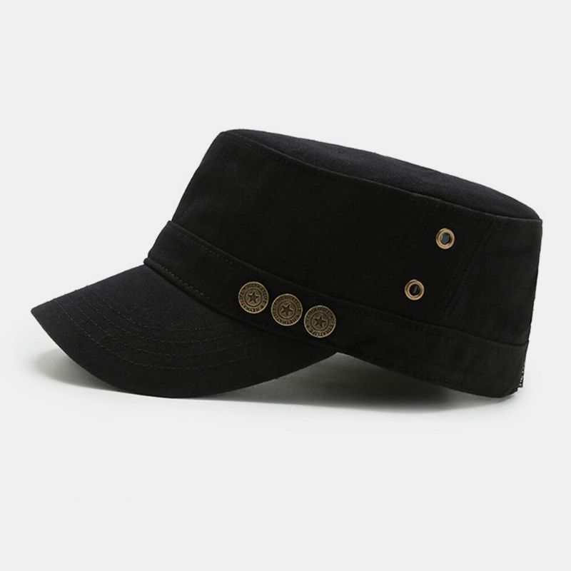 Männer Verwaschener Distressed Big Brim Fünfzackiger Stern Buttons Military Cadet Hat Sport Sunshade Flat Top Cap