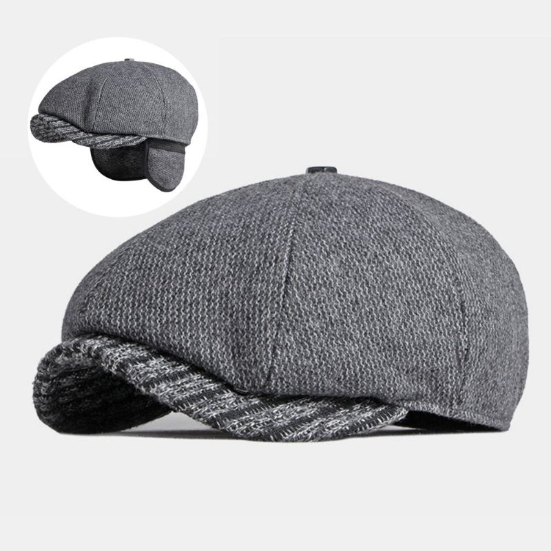 Männer Woolen Thicken Warm Octagonal Hat British Fashion Ear Protection Earmuffs Windproof Newsboy Hat Flat Hat