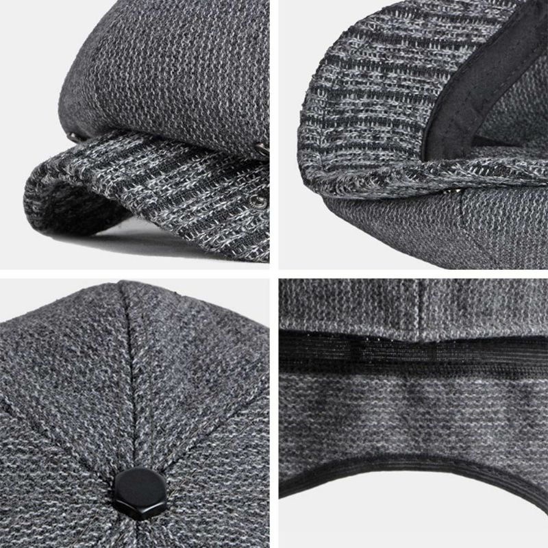 Männer Woolen Thicken Warm Octagonal Hat British Fashion Ear Protection Earmuffs Windproof Newsboy Hat Flat Hat