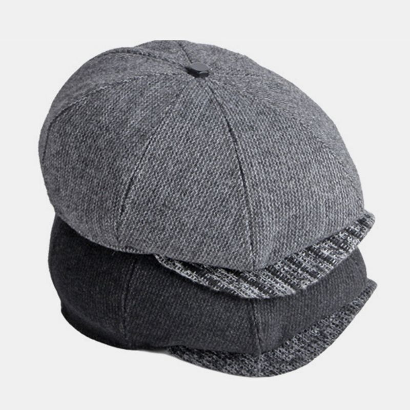 Männer Woolen Thicken Warm Octagonal Hat British Fashion Ear Protection Earmuffs Windproof Newsboy Hat Flat Hat