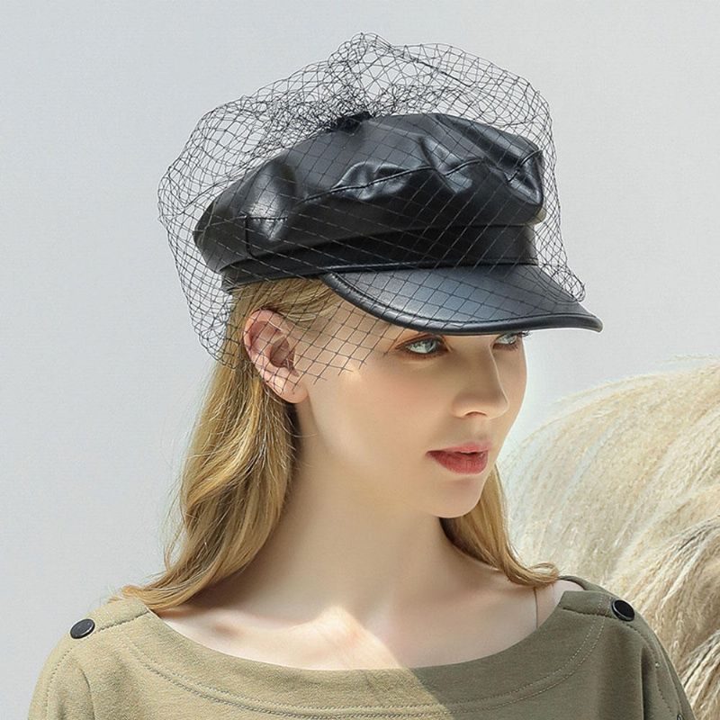 Mesh-kunstleder-barett Literary Wild Octagonal Hat Military Army Cap Flat Hats