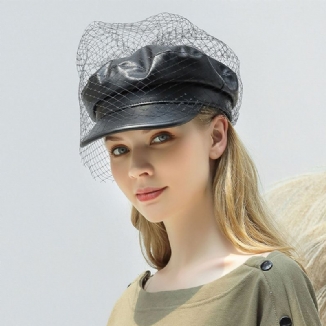 Mesh-kunstleder-barett Literary Wild Octagonal Hat Military Army Cap Flat Hats