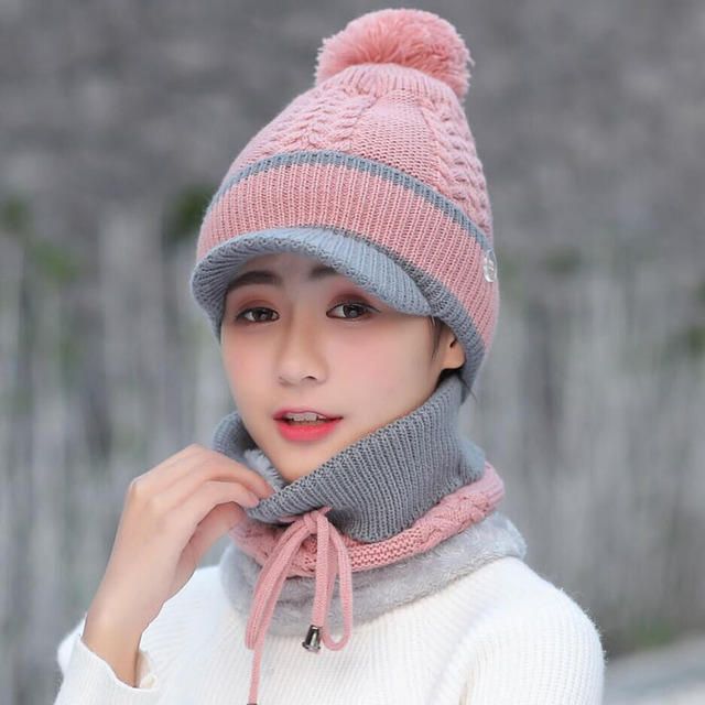 Set Aus Wollmütze Und Schal Beanie Warme Winter-wollmütze Mit Bommel