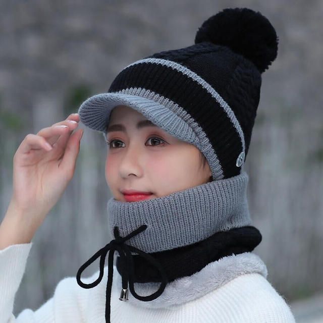 Set Aus Wollmütze Und Schal Beanie Warme Winter-wollmütze Mit Bommel