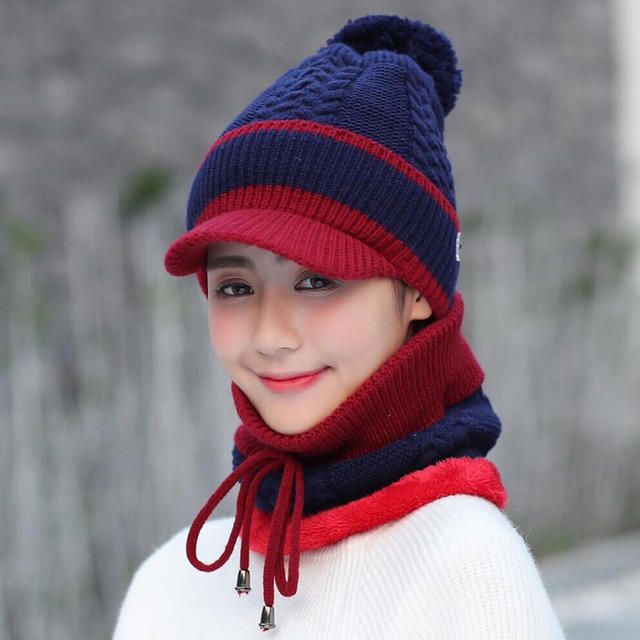 Set Aus Wollmütze Und Schal Beanie Warme Winter-wollmütze Mit Bommel