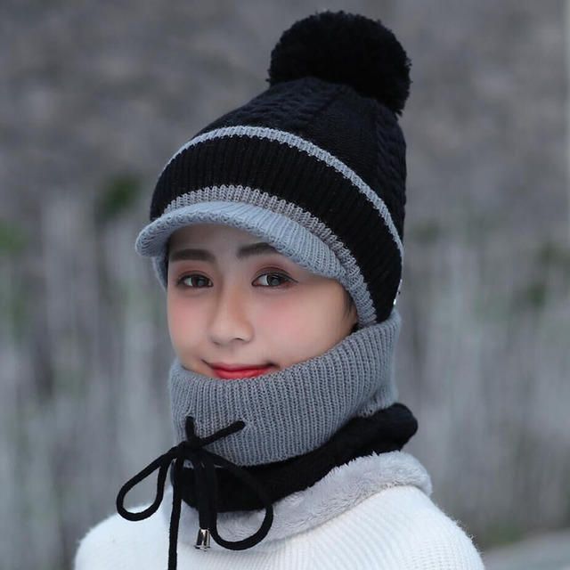 Set Aus Wollmütze Und Schal Beanie Warme Winter-wollmütze Mit Bommel