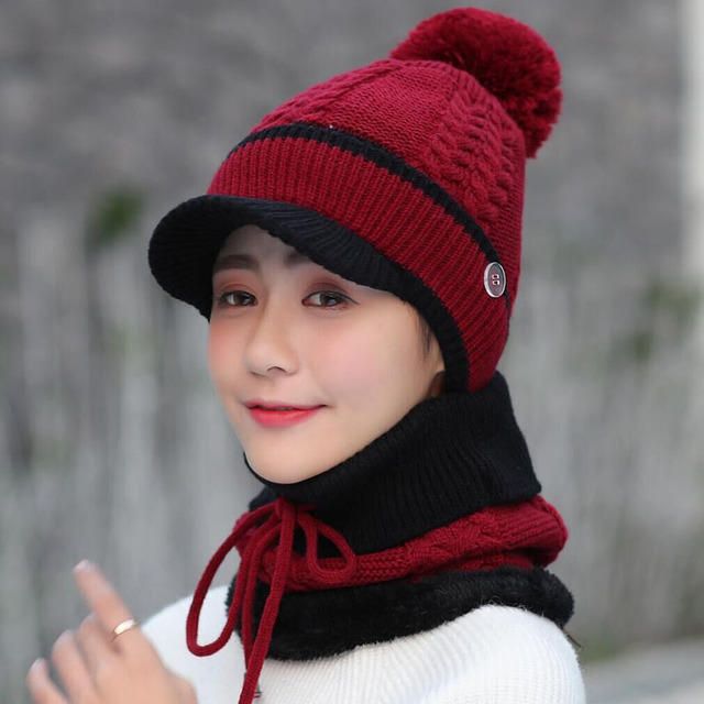 Set Aus Wollmütze Und Schal Beanie Warme Winter-wollmütze Mit Bommel