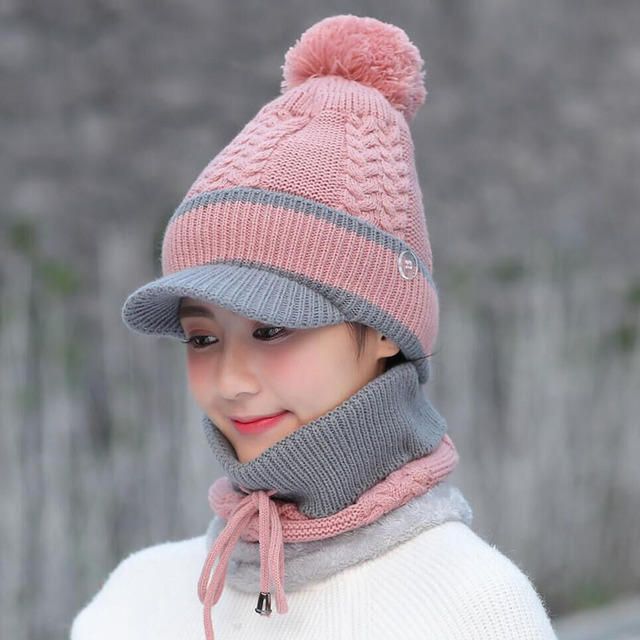 Set Aus Wollmütze Und Schal Beanie Warme Winter-wollmütze Mit Bommel