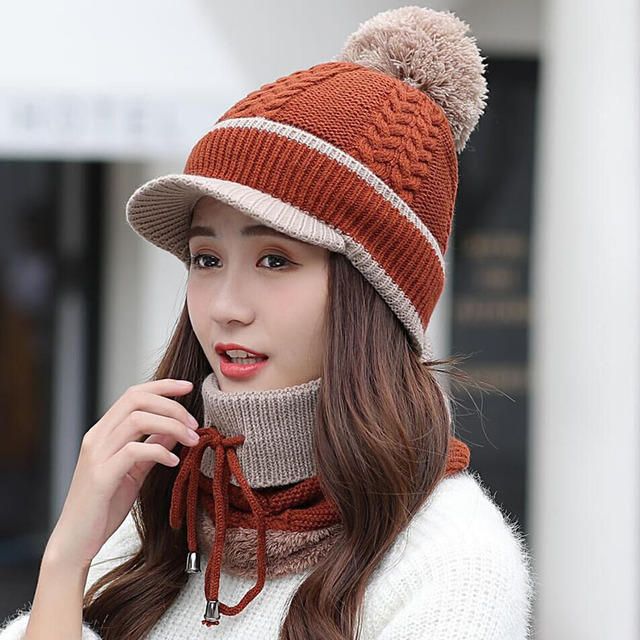 Set Aus Wollmütze Und Schal Beanie Warme Winter-wollmütze Mit Bommel