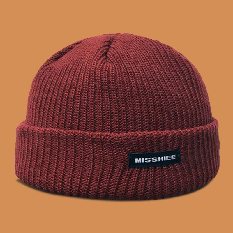 Unisex Acryl Buchstaben Muster Stoff Label Strickmütze Hip Hop Winter Wärme Skull Cap Beanie Mütze