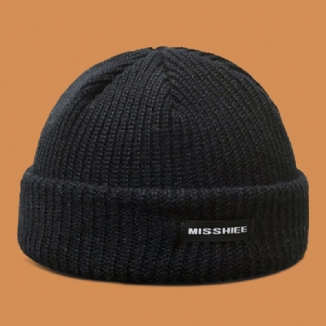 Unisex Acryl Buchstaben Muster Stoff Label Strickmütze Hip Hop Winter Wärme Skull Cap Beanie Mütze