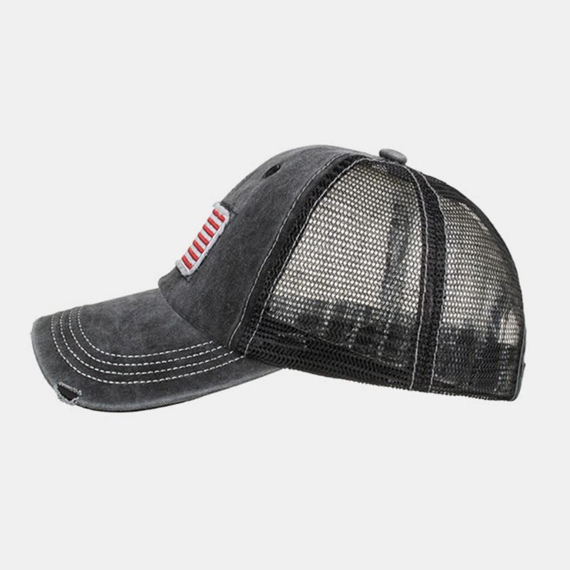 Unisex Baseball Cap Mit Verwaschener American Flag Patch Pferdeschwanz Mesh Atmungsaktive Casquette Sommer Hysteresenmütze