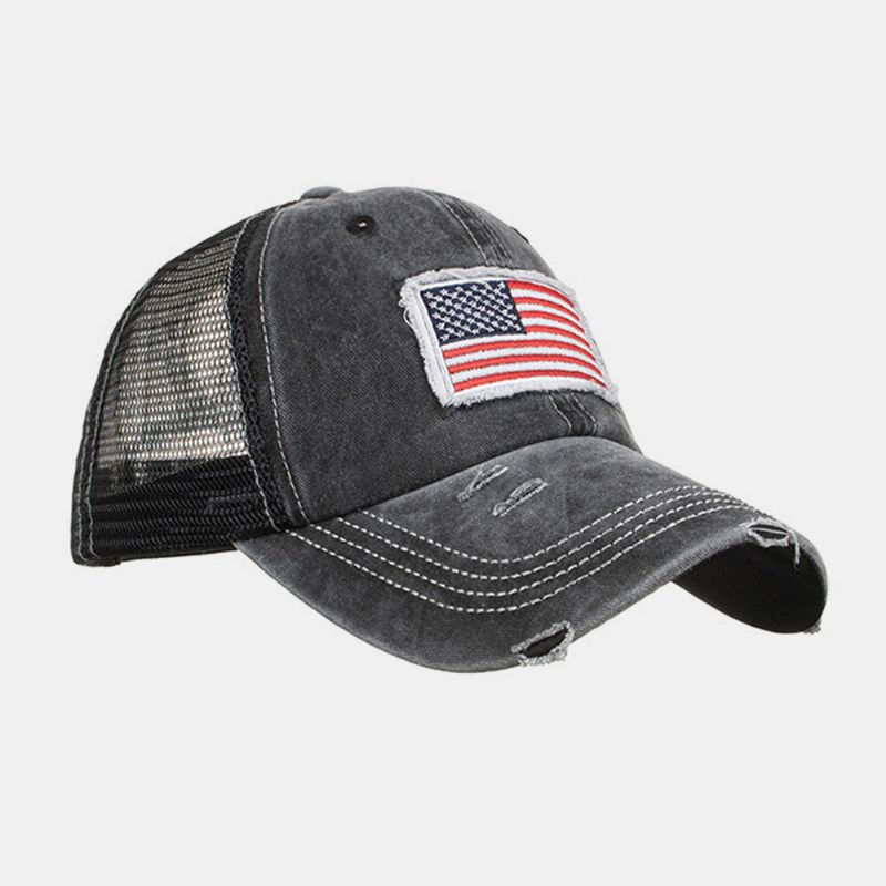 Unisex Baseball Cap Mit Verwaschener American Flag Patch Pferdeschwanz Mesh Atmungsaktive Casquette Sommer Hysteresenmütze