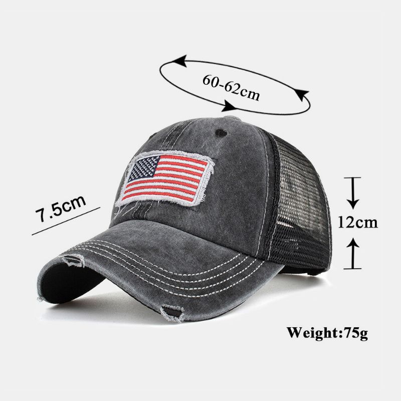 Unisex Baseball Cap Mit Verwaschener American Flag Patch Pferdeschwanz Mesh Atmungsaktive Casquette Sommer Hysteresenmütze