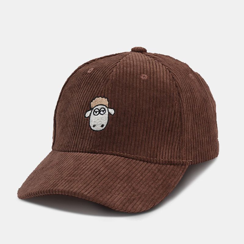 Unisex-baseballmütze Mit Cartoon-schaf-stickerei Lässiger Breiter Krempen-streifen-sonnenschutz-sonnenschutz-cord-hut