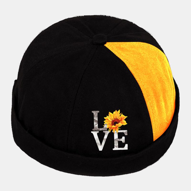 Unisex-baumwoll-sonnenblumen-buchstabe-patchwork-muster Modische Energiegeladene Randlose Beanie-mütze Landlord Cap Skull Cap