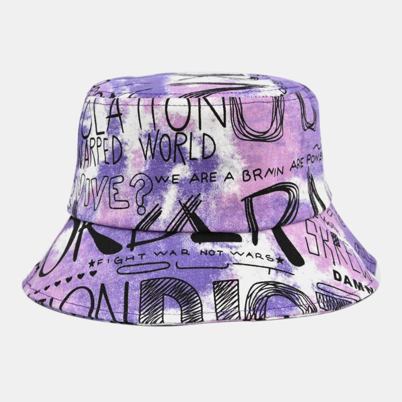 Unisex-baumwoll-tie-dye-buchstaben-graffiti-musterdruck Großer Krempen-sonnenschirm-fischerhut