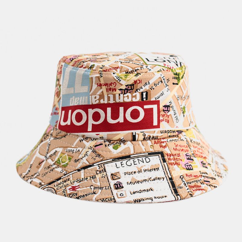 Unisex-baumwoll-weltkarte-muster Outdoor Lässiger Sonnenschutz-hut Bucket Hat Senden Sie Ein Winddichtes Seil