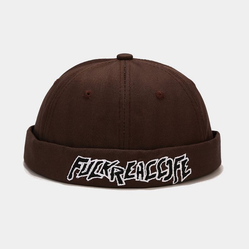 Unisex-baumwolle Einfarbig Buchstabenstickerei Verstellbarer Kordelzug Vielseitige Randlose Mütze Landlord Cap Skull Cap