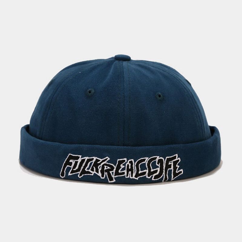 Unisex-baumwolle Einfarbig Buchstabenstickerei Verstellbarer Kordelzug Vielseitige Randlose Mütze Landlord Cap Skull Cap