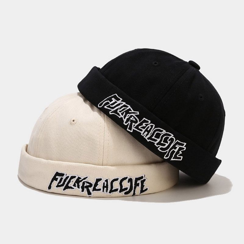 Unisex-baumwolle Einfarbig Buchstabenstickerei Verstellbarer Kordelzug Vielseitige Randlose Mütze Landlord Cap Skull Cap