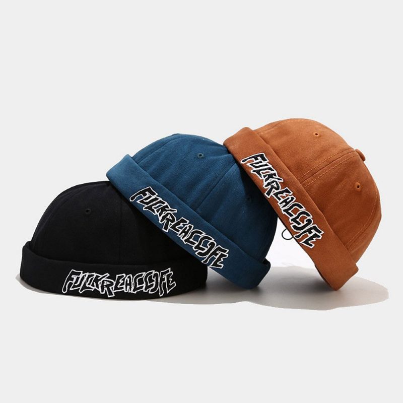 Unisex-baumwolle Einfarbig Buchstabenstickerei Verstellbarer Kordelzug Vielseitige Randlose Mütze Landlord Cap Skull Cap