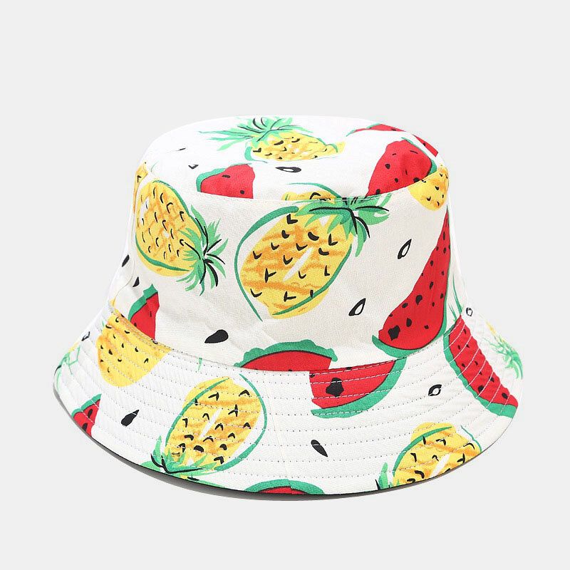 Unisex Baumwolle Fruchtmuster Wassermelone Ananas Bedruckter Doppelseitiger Tragbarer Modischer Fischerhut