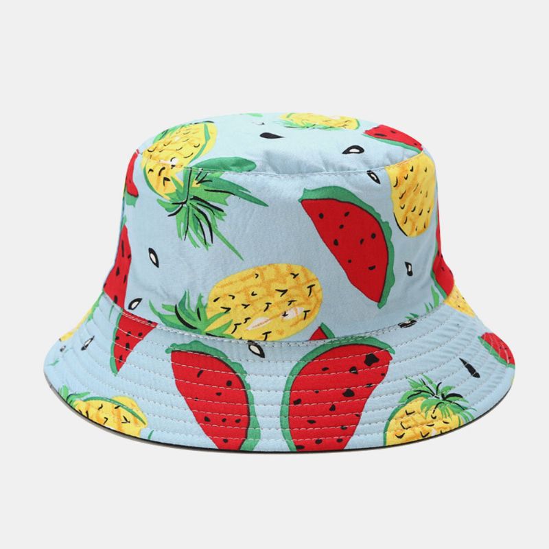 Unisex Baumwolle Fruchtmuster Wassermelone Ananas Bedruckter Doppelseitiger Tragbarer Modischer Fischerhut