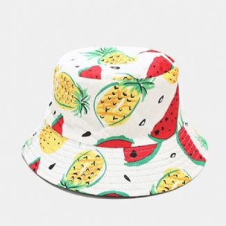 Unisex Baumwolle Fruchtmuster Wassermelone Ananas Bedruckter Doppelseitiger Tragbarer Modischer Fischerhut