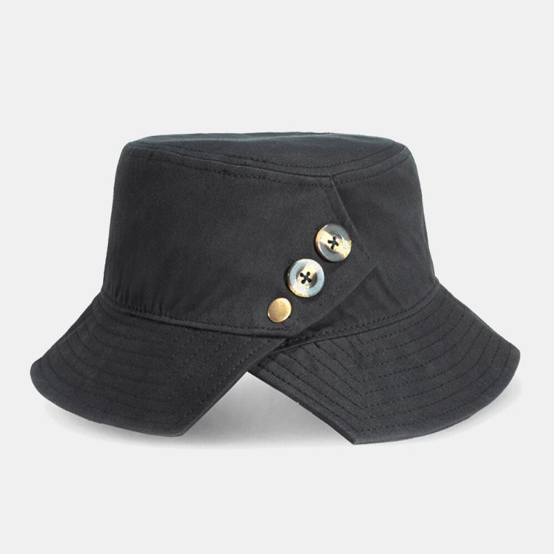 Unisex Baumwolle Knopfverzierung Seitenschlitz Persönlichkeit Sonnenschutz Bucket Hat