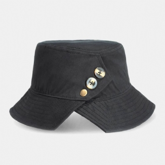 Unisex Baumwolle Knopfverzierung Seitenschlitz Persönlichkeit Sonnenschutz Bucket Hat