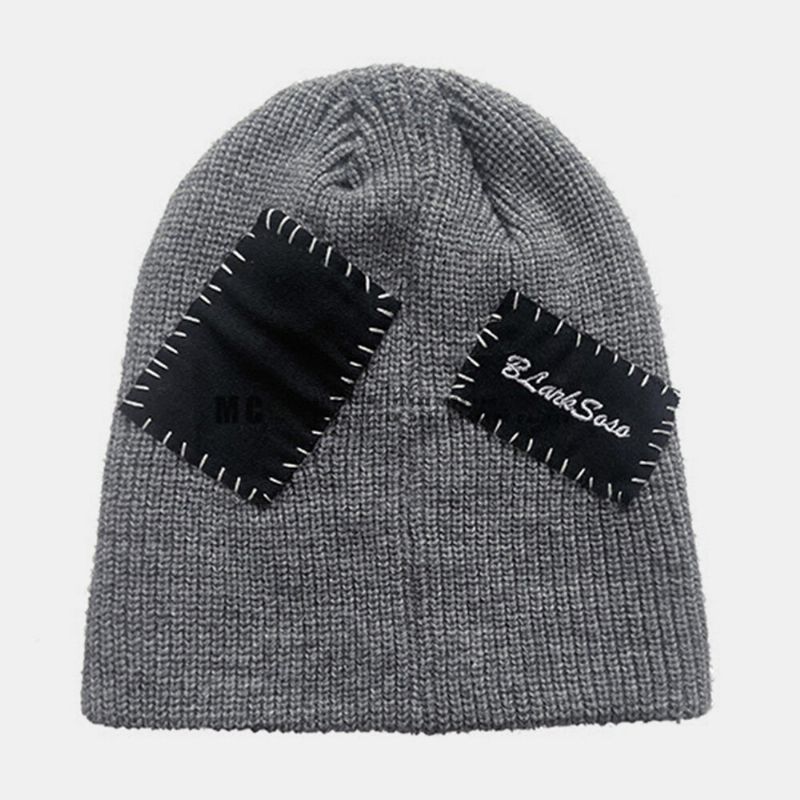 Unisex-beanie-mützen Gestrickt Farblich Abgesetzt Mit Nähten Stoffaufnäher Vintage-wärme Landlord-mütze Totenkopf-mütze