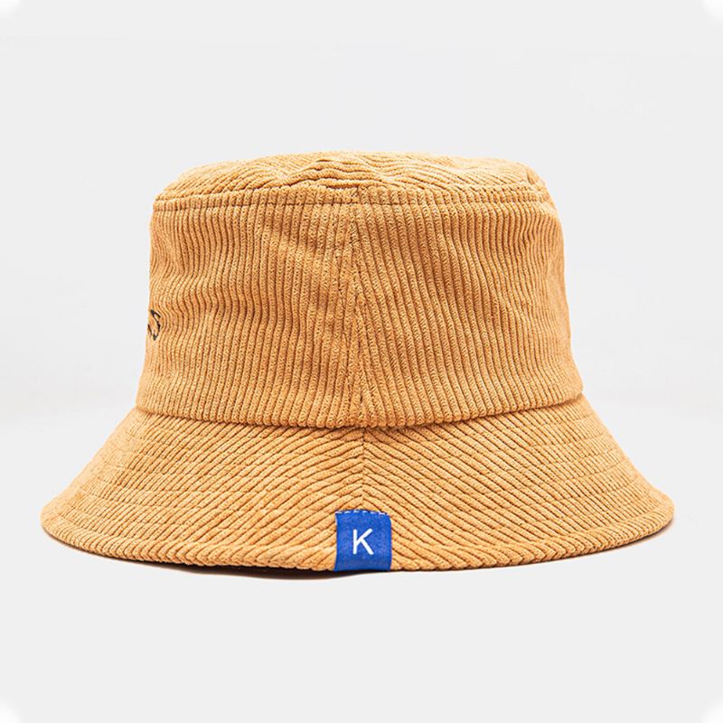 Unisex Bucket Hat Kordsamt Buchstabe Bestickt Kontrastfarbe Label Outdoor Fashion Warmth Bucket Hat