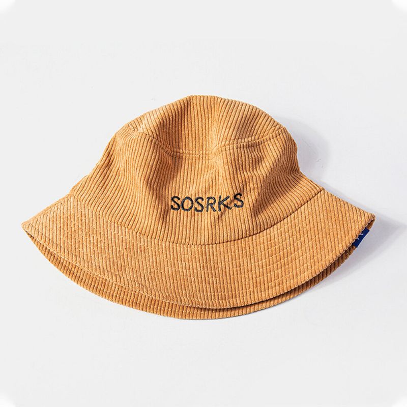 Unisex Bucket Hat Kordsamt Buchstabe Bestickt Kontrastfarbe Label Outdoor Fashion Warmth Bucket Hat