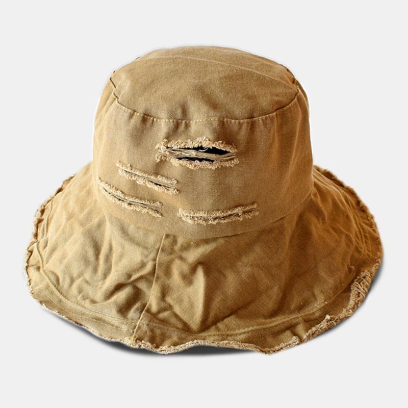 Unisex Bucket Hat Mit Gebrochenem Loch Großer Krempe Outdoor-sonnenschutz Sonnenschutz Strandhut