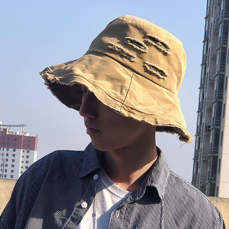 Unisex Bucket Hat Mit Gebrochenem Loch Großer Krempe Outdoor-sonnenschutz Sonnenschutz Strandhut