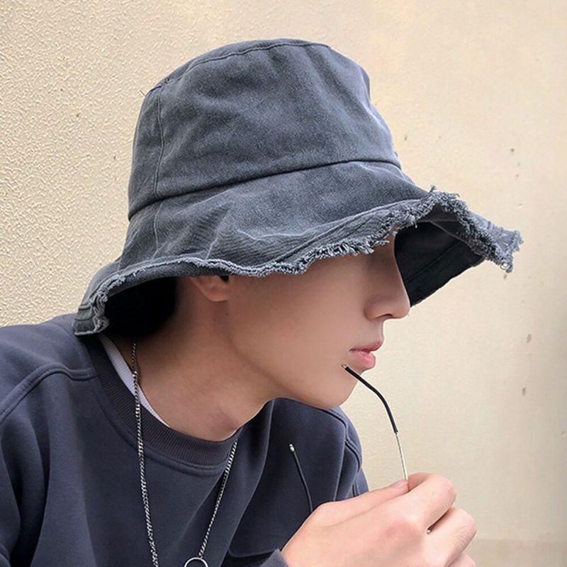 Unisex Bucket Hat Mit Gebrochenem Loch Großer Krempe Outdoor-sonnenschutz Sonnenschutz Strandhut