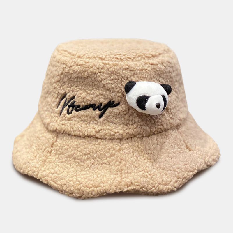 Unisex-bucket-hut Plüsch-briefstickerei Panda-puppe Verziert All-match-wärme-bucket-hut