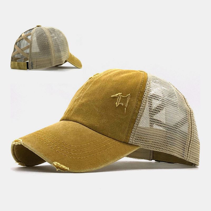 Unisex Camouflage Stretch Fit Cap Mesh Atmungsaktive Trucker-mütze Kreuz-pferdeschwanz-baseball-cap