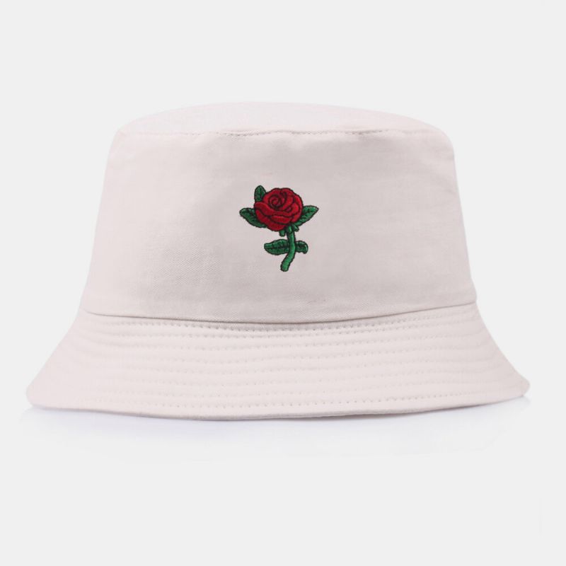 Unisex Cartoon Rose Stickerei Twill Cap Outdoor Sonnencreme Sonnenschirm Bucket Hat