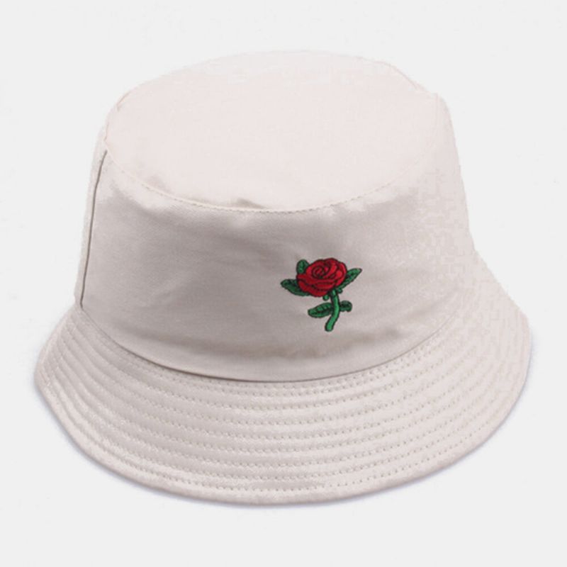 Unisex Cartoon Rose Stickerei Twill Cap Outdoor Sonnencreme Sonnenschirm Bucket Hat