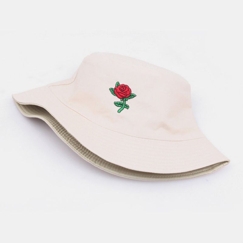 Unisex Cartoon Rose Stickerei Twill Cap Outdoor Sonnencreme Sonnenschirm Bucket Hat