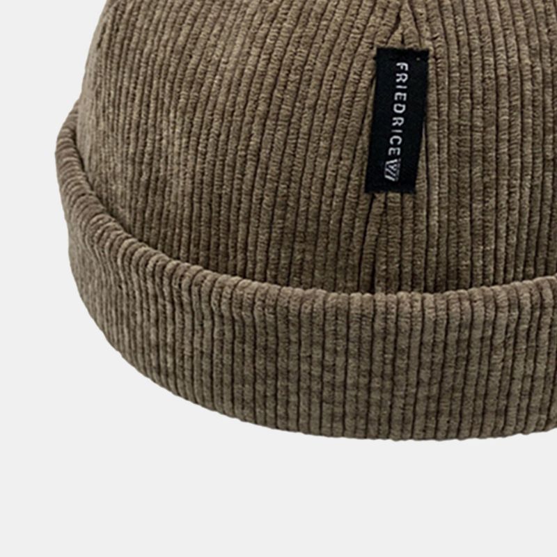 Unisex-cord-label-patch-schädelmütze Lässige Outdoor-herbst-winter-warme Verstellbare Randlose Beanie-kappe