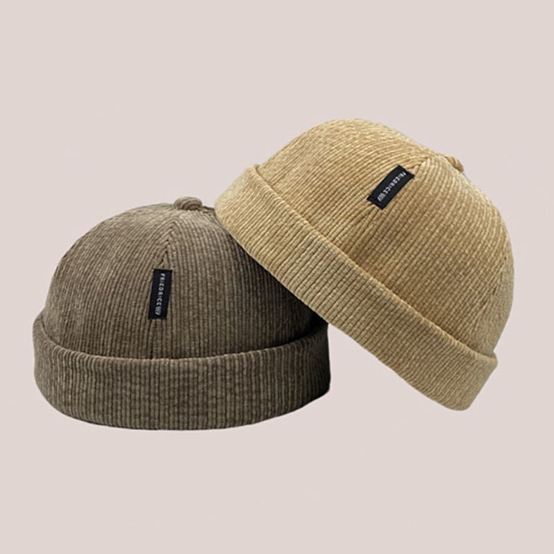 Unisex-cord-label-patch-schädelmütze Lässige Outdoor-herbst-winter-warme Verstellbare Randlose Beanie-kappe