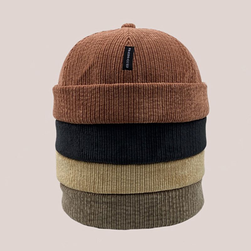 Unisex-cord-label-patch-schädelmütze Lässige Outdoor-herbst-winter-warme Verstellbare Randlose Beanie-kappe