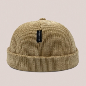 Unisex-cord-label-patch-schädelmütze Lässige Outdoor-herbst-winter-warme Verstellbare Randlose Beanie-kappe